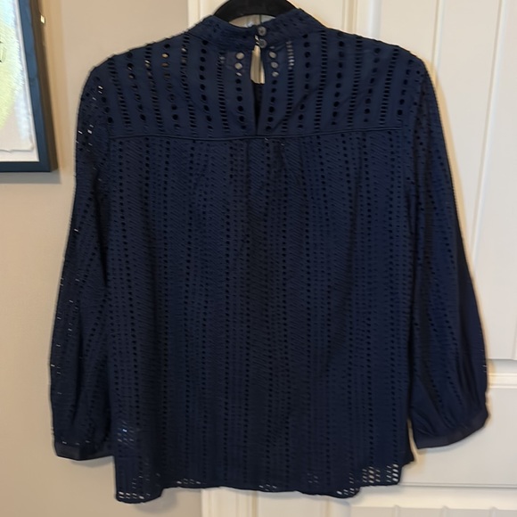 Navy Eyelet 3/4 Sleeve Blouse - Picture 4 of 4